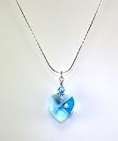 Sterling Silver Swarovski Heart Pendant w/ 16 Chain- Aquamarine 14mm