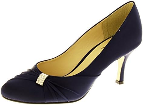 Sabatine Navy Blue Satin Satin Ladies Mid Heel US 8