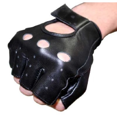 送料無料 バイク用 グローブ ◎ 半指 レザーグローブ （ブラック）