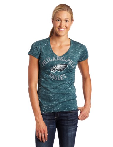 NFL Women's Philadelphia Eagles Pride Playing II Short Sleeve Deep V-Neck Haze Tee (Aqua Haze, Large)