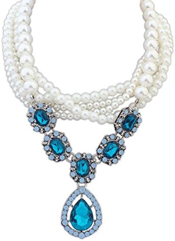Thefifthelement Priencess Crystal Pearl Necklace Fashion Jewelry (Blue)