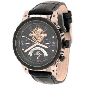 Adee Kaye Stainless and ION Plated Multi Fuction Automatic Watch with Tourbillon Open Heart