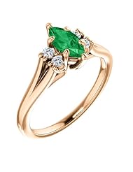 10K Rose Gold 8.00x4.00mm Marquise Cut Emerald and Diamond Ring -- LIFETIME WARRANTY