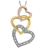 Sterling Silver 3-Tone with 14k Yellow Gold Plating Heart Diamond Pendant, 18