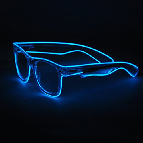 SYDT LED Rave Sunglasses White Frame EL Wire Colorful Flashing Light up Glasses for Festivals DJ Bright Light Holiday Gift(Blue)