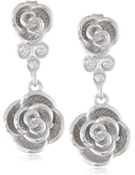 Sterling Silver Simulated Diamond Rose Drop Earrings
