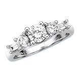 14K White Gold 1 ct. Round and Baguette Cut Diamond Engagement Set