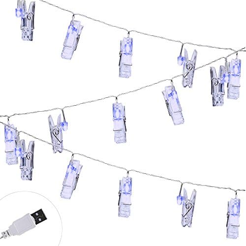 Isightguard LED Photo Clip String Lights 5V USB Powered 5M/16.4ft 20LEDs for Hanging DIY Photos,Paintings,Memos,Artworks (Blue)