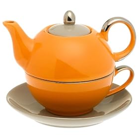 Yedi Houseware Classic Coffee and Tea Siena Tea For One with Saucer, Orange/Light Grey