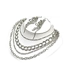 Silver Tone Multi Layer Link Chain Necklace and Earring Set Fashion Jewelry