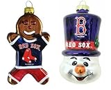 MLB Boston Red Sox Blown Glass Gingerbread Man & Top Hat Snowman Ornament 2-Pack