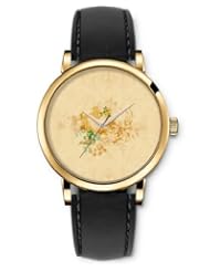 SPRAWL Aanalog Fashion Series Gold Ladies Watches of Genuine Black Leather Strap,Unique Wrist Watch for Women Girls Designed with Pattern of blue flowers