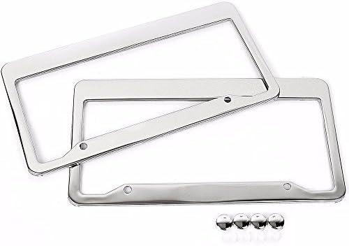 SunplusTrade 2 Stainless Steel Polish Mirror License Plate Frame + Chrome Screw Caps