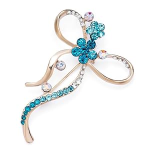 Pugster 22k Golden Plated September Birthstone Flower Bowknot Sapphire Blue Swarovski Crystal Diamond Accent Brooches And Pins