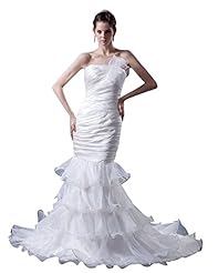 Strapless Organza Natural   Waistline Tiered Lace Mermaid Floor Length  Dress