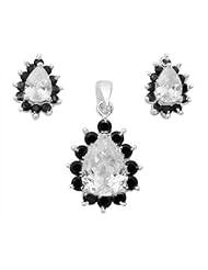 Zirconia By Debbie 925 Silver Black & Clear Cz Tear Drop Set