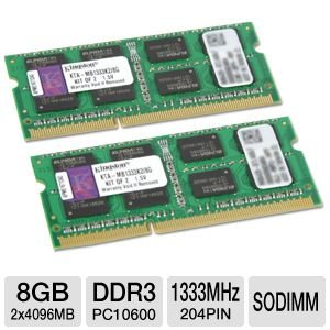 Kingston Technology 8GB Kit (2x4 GB Modules) 1333MHz DDR3 SODIMM Notebook Memory for Select Apple iMac's and Macbook Pro's KTA-MB1333K2/8G