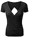 Doublju Women Short Sleeve Deep V Neck Trendy Open Back Wrap T shirt
