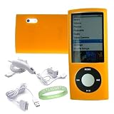Apple Ipod Nano 8 GB / 16 GB 5th Generation 5G ( Newest Version ) Orange Silicone Skin Case cover + Ipod Nano 5G Car Charger + Ipod Nano 5G Wall / Travel Charger + Ipod Nano 5G Data Cable + Vangoddy ?, Live*Laugh*Love wrist band!!!