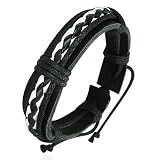 Urban Male Surfer Style Mens Black & White Leather Bracelet
