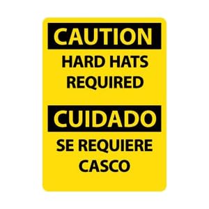 ESC715RB - Caution Hard Hats Required Bilingual 14" X 10" .050" Rigid Plastic