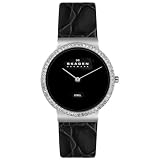 Skagen Women's 644LSLB4 Crystal Accented Black Leather Strap Watch