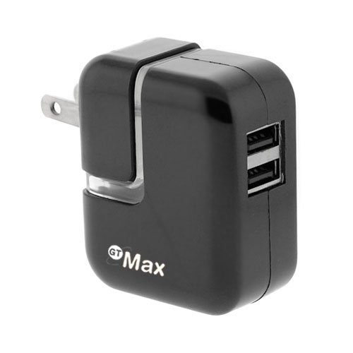 GTMax Black color with Blue LED 2-Port USB Home Wall Charger Power Adapter for Sandisk Sansa View, Sansa Clip + , Sansa Fuze +, and Other MP3 Player and More