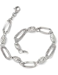 Leslies 14k White Gold Polished Textured & Diamond Cut Link Bracelet Length 7.5"