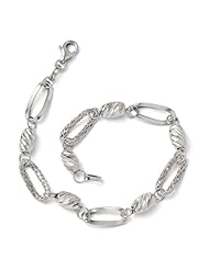14k White gold Leslies Polished Textured & Diamond Cut Link Bracelet