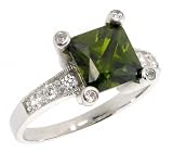 Sterling Silver Ladies' Ring, w/ 8 mm Princess Cut Synthetic Tourmaline, 7/16 (11 mm) wide