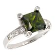 Sterling Silver Ladies' Ring, w/ 8 mm Princess Cut Synthetic Tourmaline, 7/16" (11 mm) wide