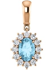 18K Rose Gold 7.00x5.00mm Oval Cut Aquamarine and Diamond Pendant -- LIFETIME WARRANTY