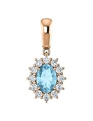 14K Rose Gold 7.00x5.00mm Oval Cut Aquamarine and Diamond Pendant -- LIFETIME WARRANTY