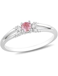 10k White Gold Pink Diamond and Diamond Ring (0.192 Cttw, G-H Color, I2-I3 Clarity)