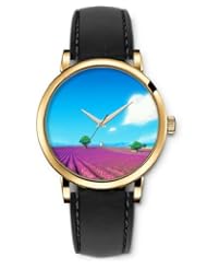 SPRAWL Aanalog Fashion Series Gold Ladies Watches of Genuine Black Leather Strap,Unique Wrist Watch for Women Girls Designed with Purple Landscaped field