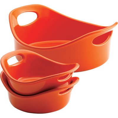 Rachael Ray 3 Piece Oval Bubble & Brown Set - Red