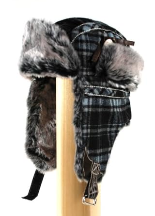 Black Plaid Wool Trooper Trapper Pilot aviator Aviator Hat with Soft Faux Fur for Women and Men one size fits up to large head