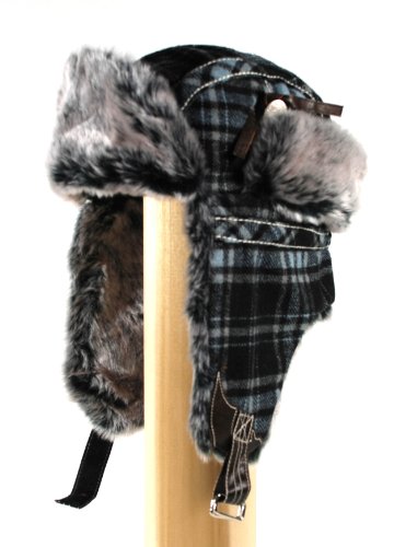 W410 BLK Plaid Wool Trooper Trapper Pilot aviator Hat with Soft Faux Fur for Womens and Mens one size fits up to large head Black Plaid Wool Trooper Trapper Pilot aviator Aviator Hat with Soft Faux Fur for Women and Men one size fits up to large head