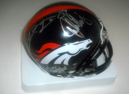 John Elway, Shannon Sharpe & Terrell Davis Denver Broncos Autographed Signed Mini Football Helmet