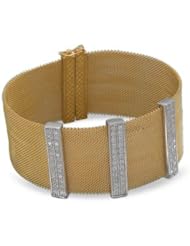 6.75" 14 Karat Gold Plated Mesh Bracelet with CZs 925 Sterling Silver