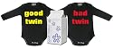 Good Twin And Bad Twin Twin Set Long Sleeve Babygrows / Bodysuit Alternative Baby Clothes Sizes 0-6 months WHITE/BLACK in funky Milk Carton
