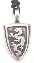 King Dragon Crest Shield Pewter Pendant Necklace