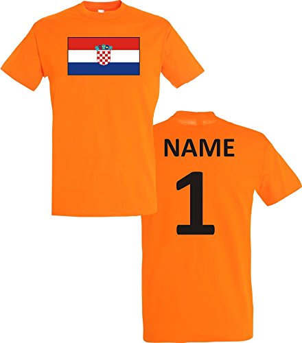 ShirtInStyle Männer-Shirt Kroatien Croatia Ländershirt mit Wunschnamen und Nummer, Farbe orange, Größe S