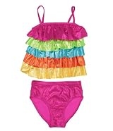 Flapdoodles Girls 2-6X Metallic Ruffled 2 Piece Swimsuit