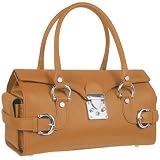 L.A.P.A. Horsebit Detail Leather Satchel Flap Bag Tan