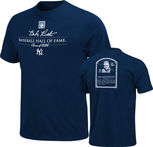 Babe Ruth New York Yankees Navy Hall Of Fame Plaque T-Shirt