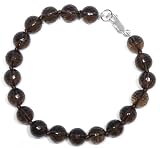 Sterling Silver 8mm Faceted Smoky Quartz Bead Bracelet, 7.5"