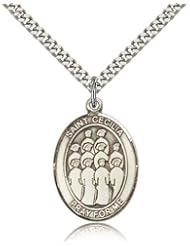 .925 Sterling Silver Saint St. Cecilia / Choir Medal Pendant 1/2 x 1/4 Inches Musicians/Singers-9180- Comes with a SS Lite Curb Chain Neckace And a Black velvet Box