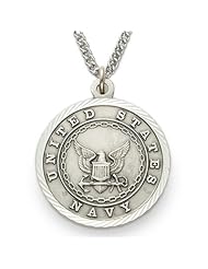 Sterling Silver 1" Engraved U.S. Navy Medal w/ Cross on Back on 24" Chain