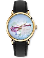 SPRAWL Aanalog Fashion Series Gold Ladies Watches of Genuine Black Leather Strap,Unique Wrist Watch for Women Girls Designed with Thank you !